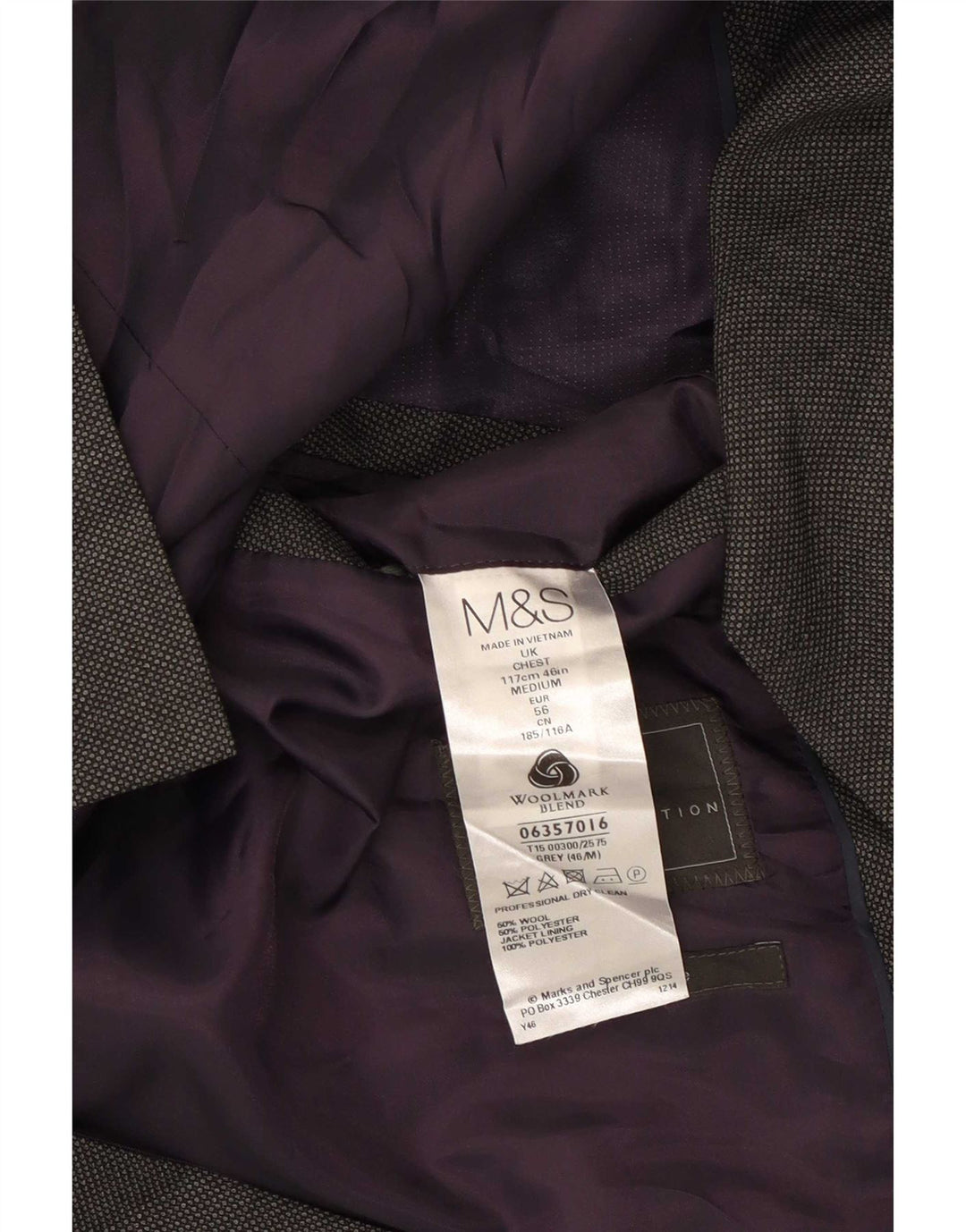 Marks & Spencer Ανδρικό σακάκι σακάκι με 2 κουμπιά UK 46 XL Γκρι μαλλί