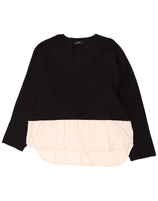 Zara Γυναικείο πουλόβερ με λαιμόκοψη UK 14 Medium Black Colourblock