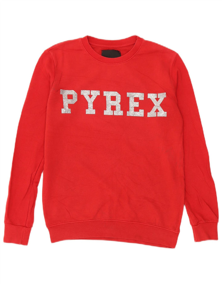 Pyrex Γυναικεία γραφική μπλούζα μεγάλου μεγέθους Jumper UK 10 Small Red Cotton
