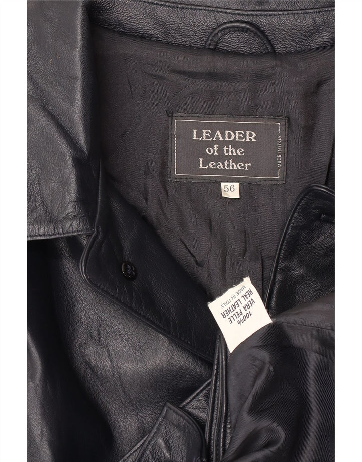 Vintage Ανδρικό Bomber Δερμάτινο Μπουφάν IT 56 3XL Μαύρο Δερμάτινο