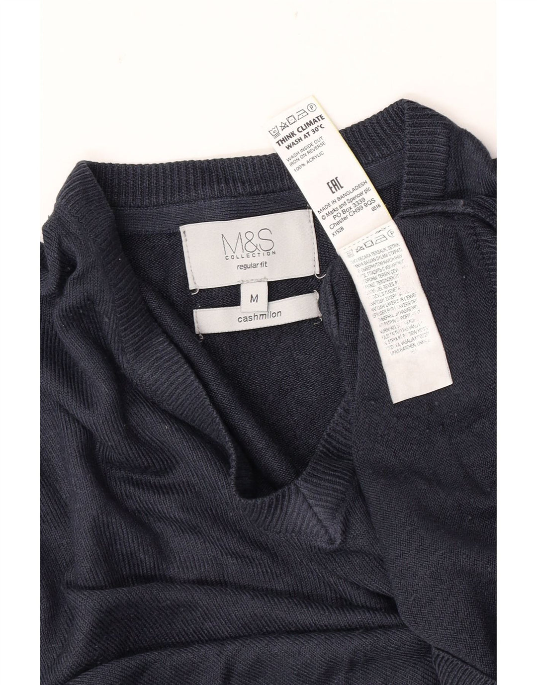 Marks & Spencer Ανδρικό πουλόβερ με κανονική εφαρμογή με λαιμόκοψη σε μεσαίο μπλε ναυτικό