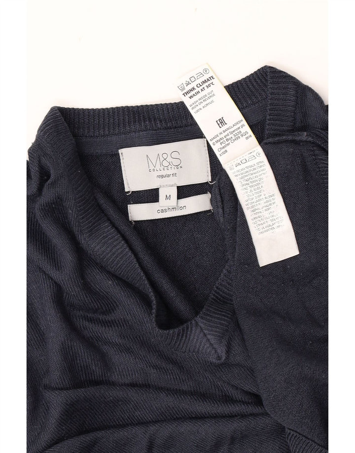 Marks & Spencer Ανδρικό πουλόβερ με κανονική εφαρμογή με λαιμόκοψη σε μεσαίο μπλε ναυτικό