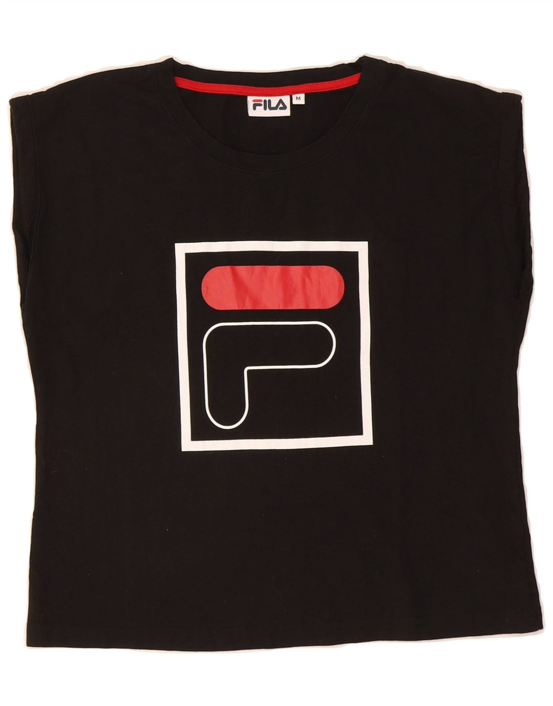 FILA Womens Graphic Vest Top UK 14 Medium Black Cotton Vintage Fila and Second-Hand Fila from Messina Hembry 