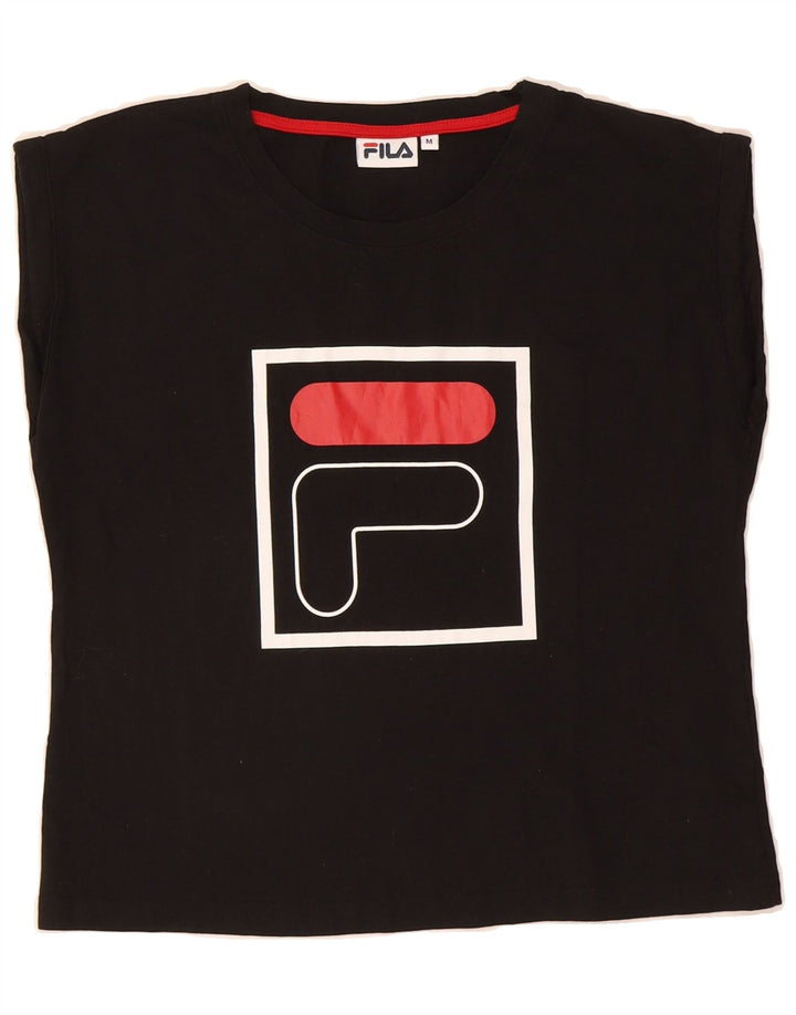 FILA Womens Graphic Vest Top UK 14 Medium Black Cotton Vintage Fila and Second-Hand Fila from Messina Hembry 