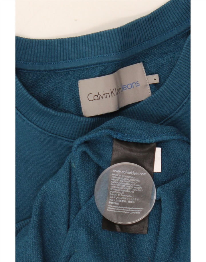 CALVIN KLEIN JEANS Ανδρικό γραφικό φούτερ Jumper μεγάλο μπλε βαμβακερό