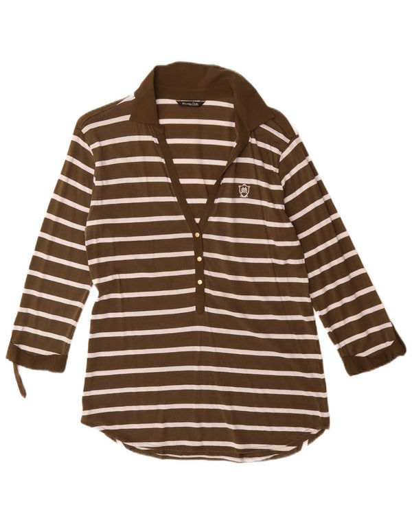 Massimo Dutti γυναικείο μπλουζάκι πόλο 3/4 UK 12 μεσαίο χακί ριγέ