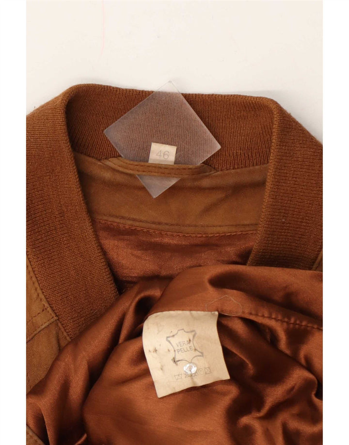 Vintage Ανδρικό Suede Bomber Jacket IT 46 Small Beige Leather
