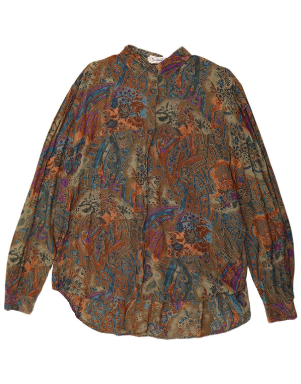 Vintage Γυναικεία Longline Oversized Μπλούζα UK 14 Medium Green Paisley