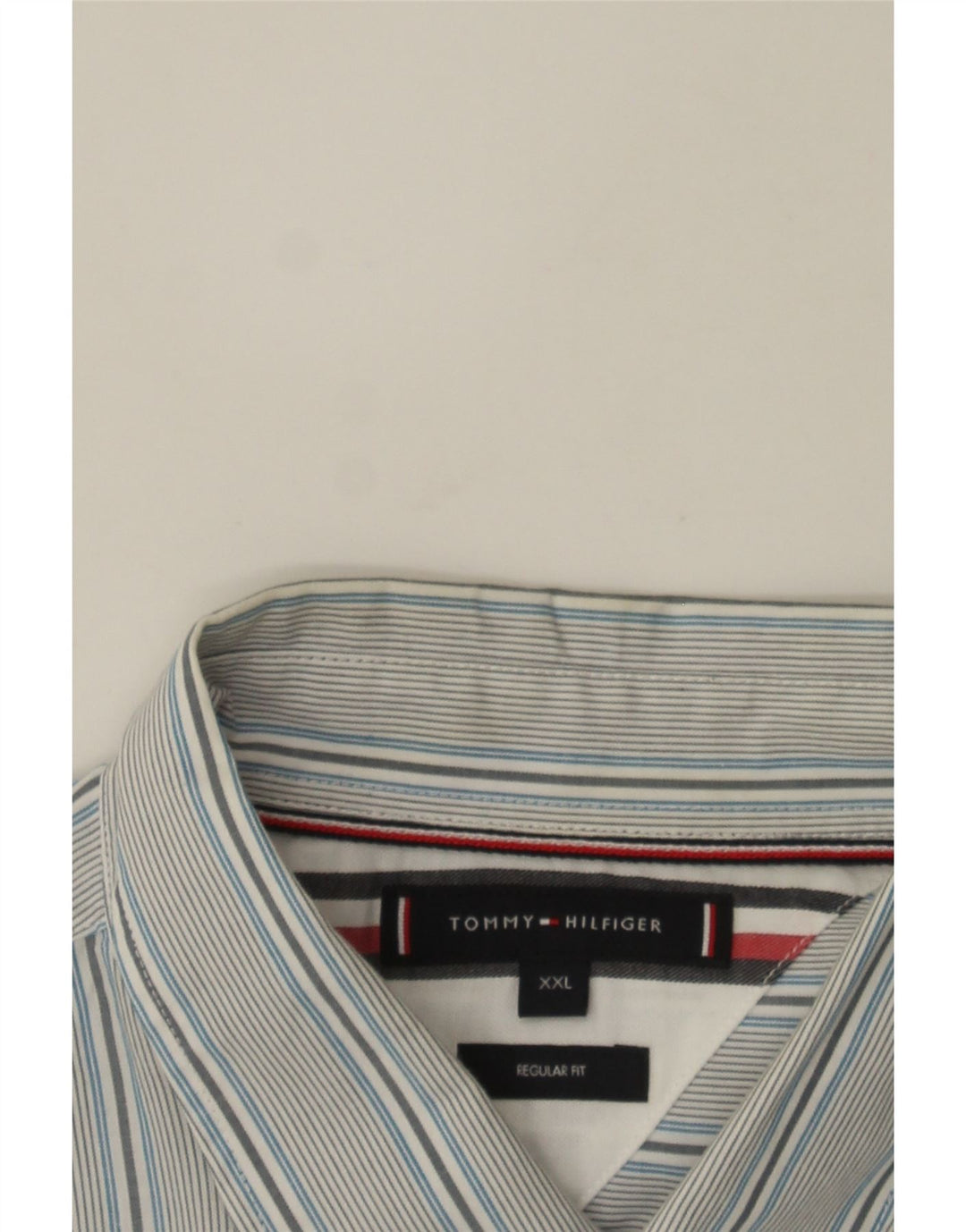 TOMMY HILFIGER Mens Regular Fit Shirt 2XL Grey Striped Cotton Vintage Tommy Hilfiger and Second-Hand Tommy Hilfiger from Messina Hembry 