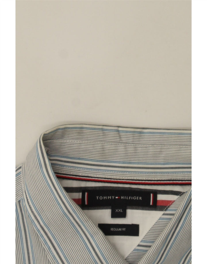 TOMMY HILFIGER Mens Regular Fit Shirt 2XL Grey Striped Cotton Vintage Tommy Hilfiger and Second-Hand Tommy Hilfiger from Messina Hembry 