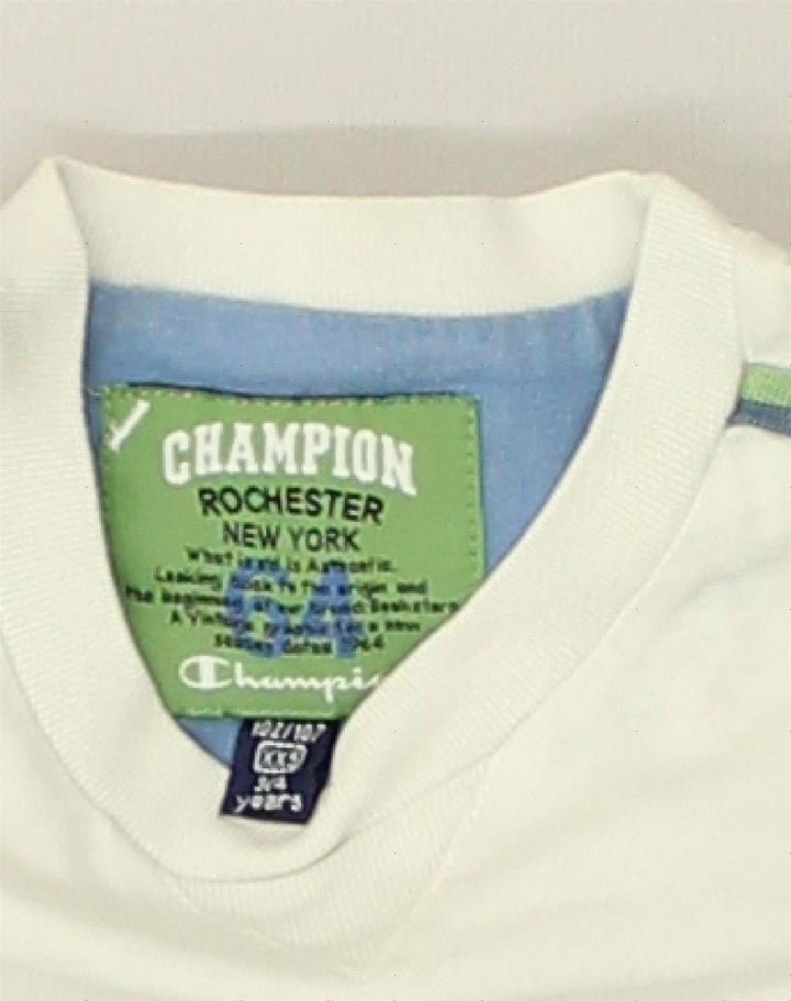 CHAMPION Boys Graphic T-Shirt Top 3-4 Years 2XS Off White Cotton | Vintage Champion | Thrift | Second-Hand Champion | Used Clothing | Messina Hembry 