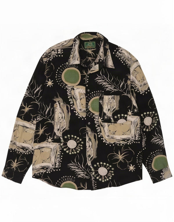 Vintage Ανδρικό Abstract Pattern Graphic Shirt Large Black Viscose