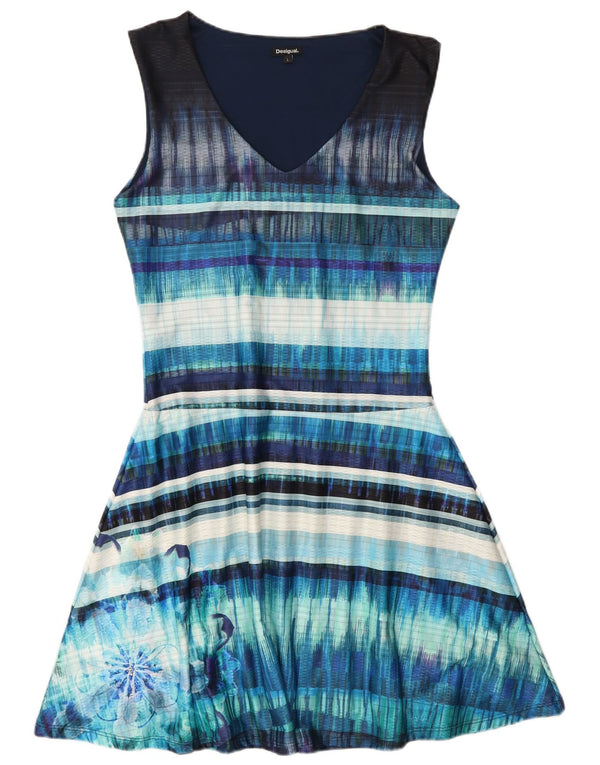 Desigual γυναικείο αμάνικο φόρεμα A-Line UK 14 μεγάλο μπλε ριγέ πολυεστέρα