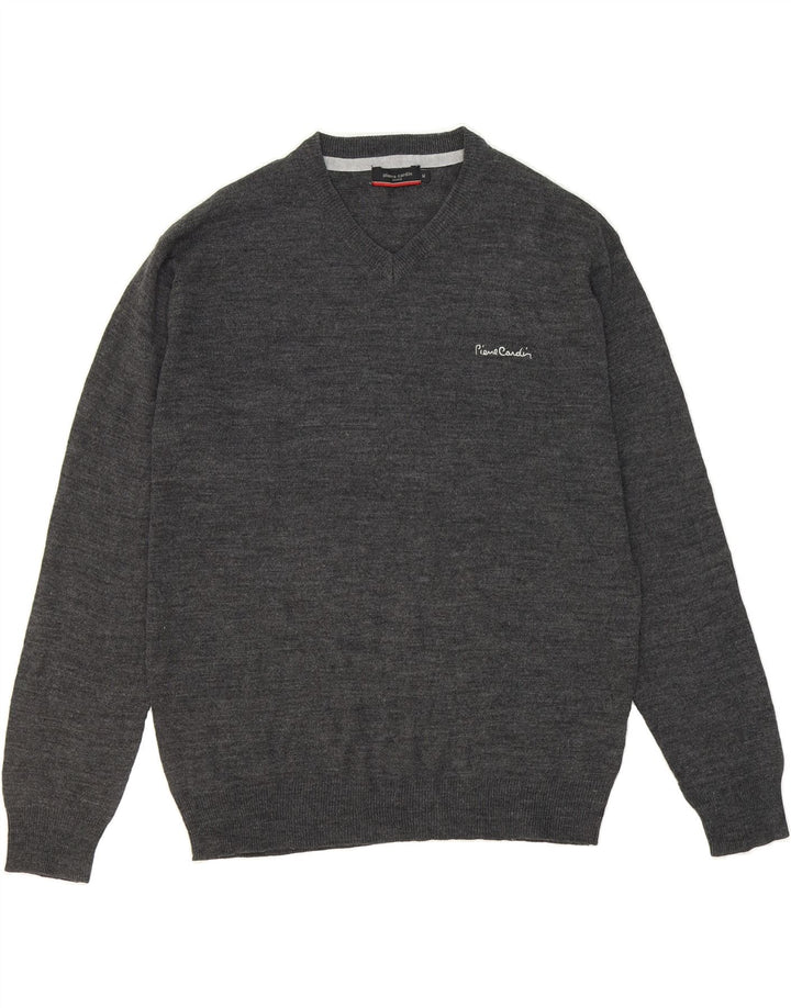 PIERRE CARDIN Mens V-Neck Jumper Sweater Medium Grey Acrylic Vintage Pierre Cardin and Second-Hand Pierre Cardin from Messina Hembry 