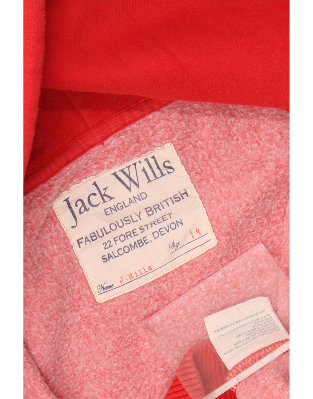 Jack Wills Γυναικείο πουλόβερ με κουκούλα με φερμουάρ UK 14 μεγάλο κόκκινο βαμβακερό