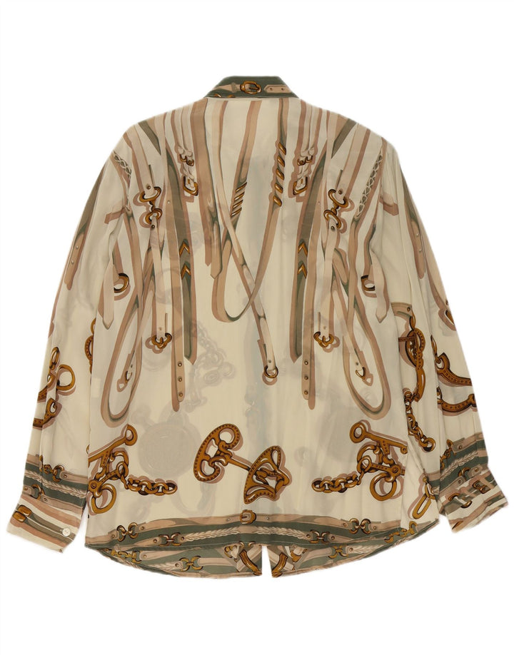 Vintage γυναικείο πουκάμισο αφηρημένο σχέδιο μπλούζα IT 46 Μεγάλο μπεζ οξικό