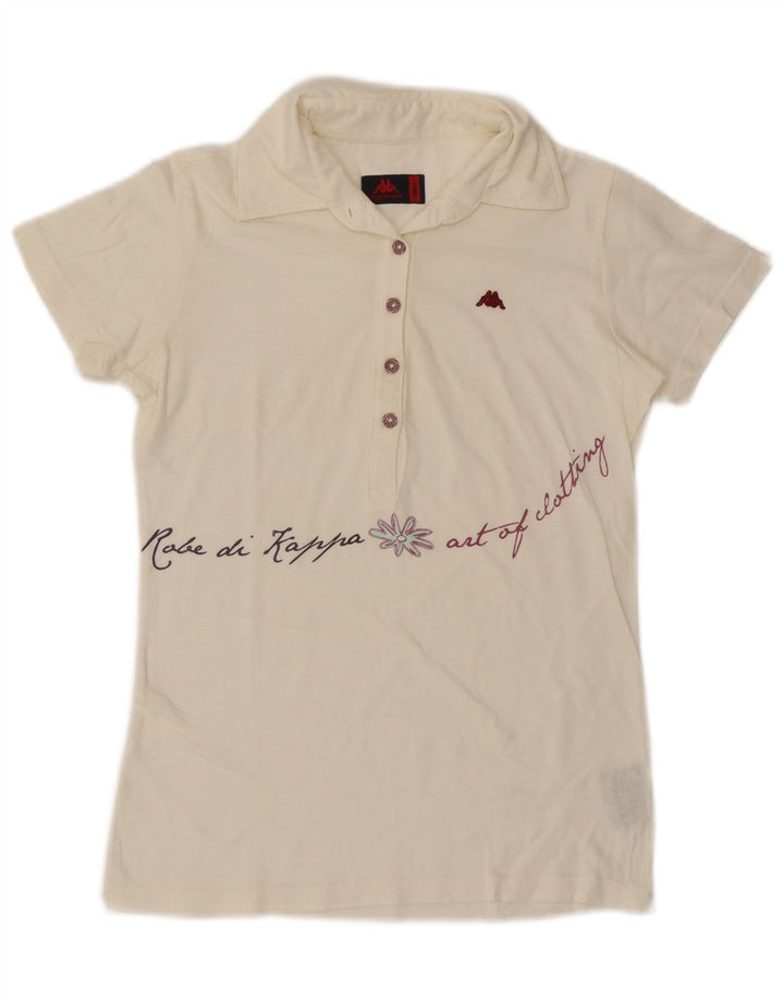 KAPPA Γυναικείο γραφικό πόλο μπλουζάκι UK 10 Small λευκό βαμβακερό