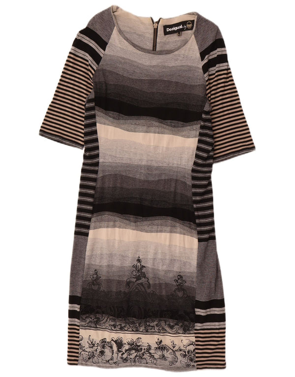 DESIGUAL Womens Sheath Dress UK 14 Large Grey Striped