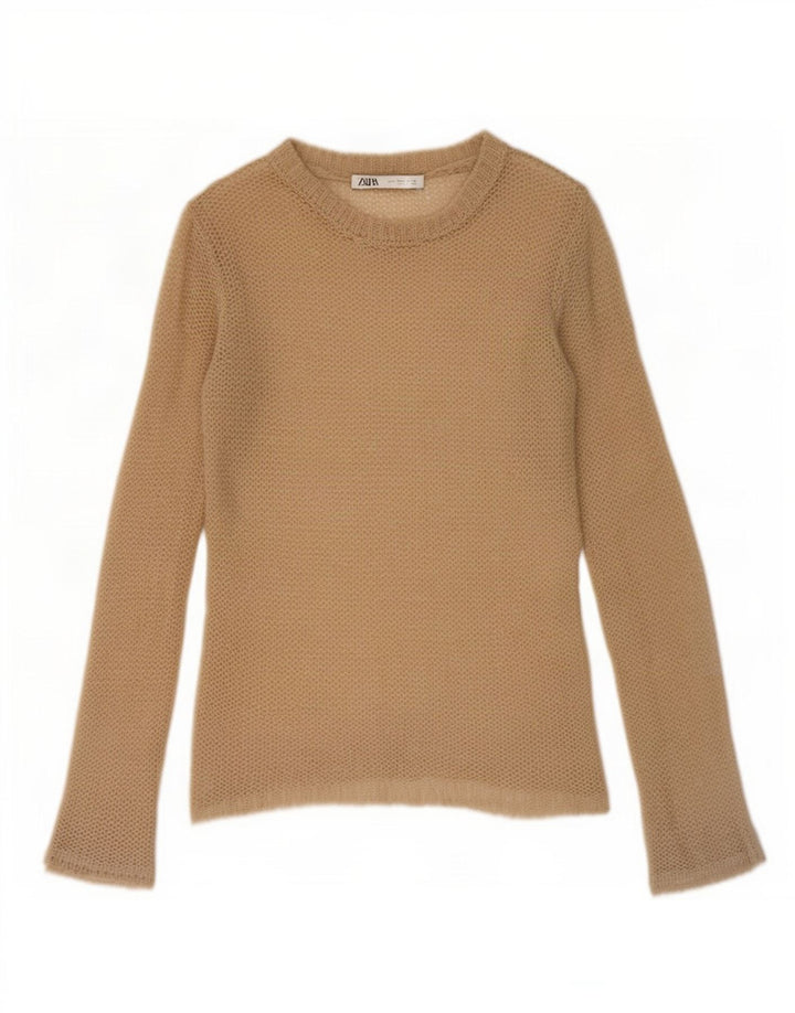 Zara Γυναικεία See Through Top Μακρυμάνικο UK 10 Small Beige