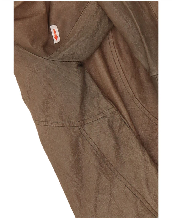 Vintage Γυναικείο Crop Δερμάτινο Μπουφάν UK 10 Small Beige