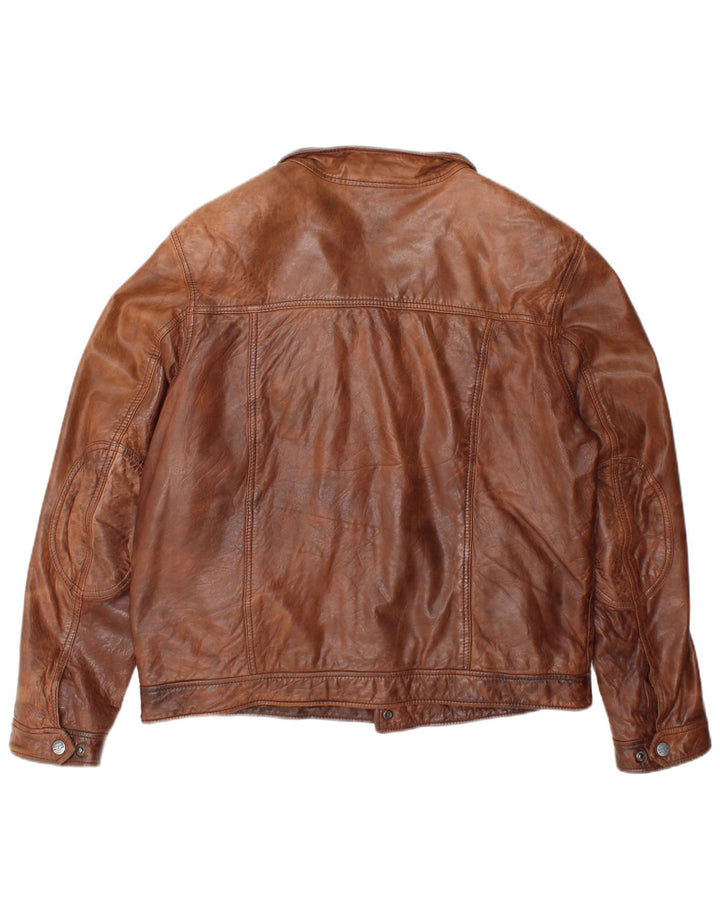 DAVID MOORE Ανδρικό Bomber Leather Jacket UK 38 Medium Brown Δερμάτινο