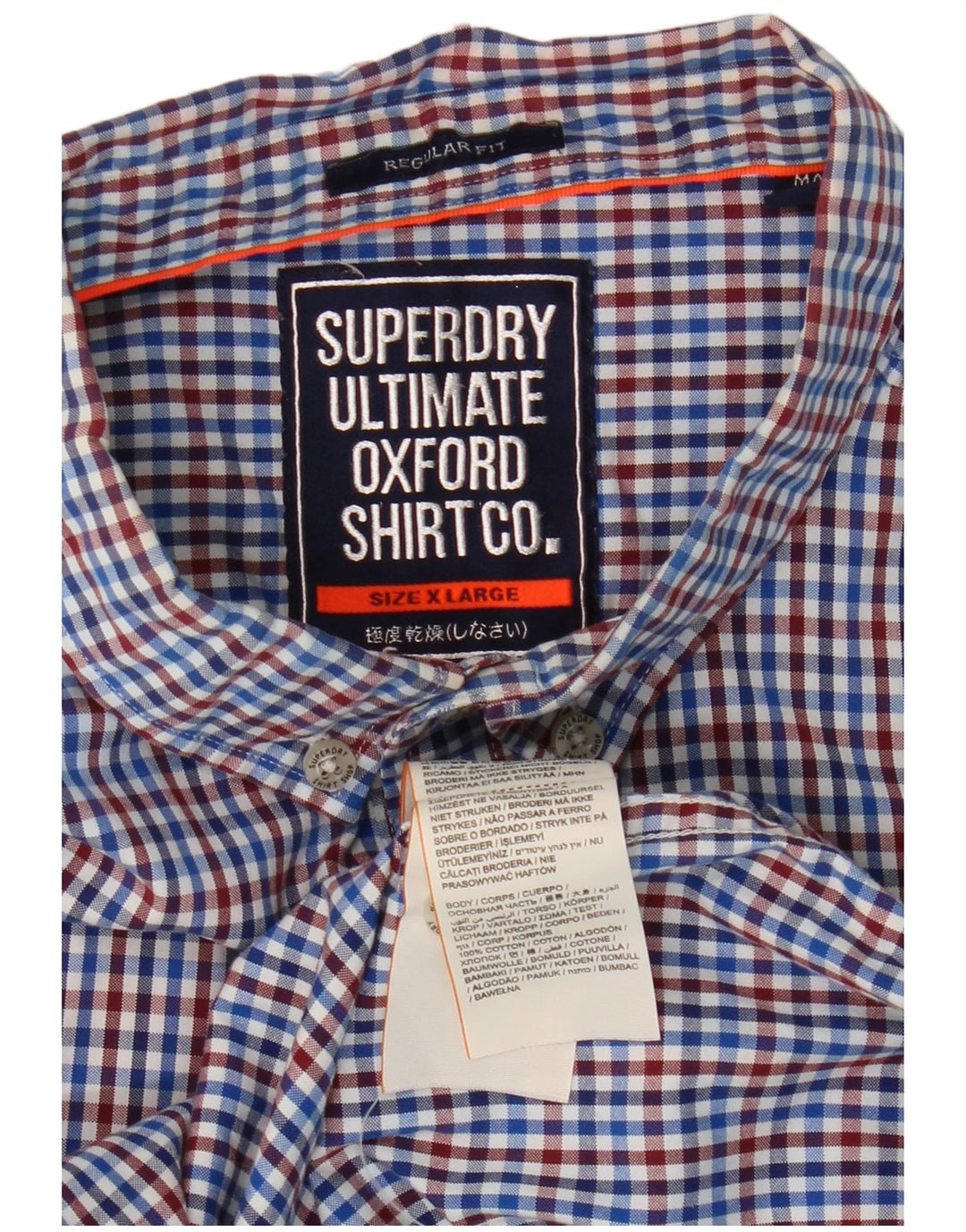 Ανδρικό πουκάμισο με κανονική εφαρμογή Superdry XL Blue Gingham Cotton