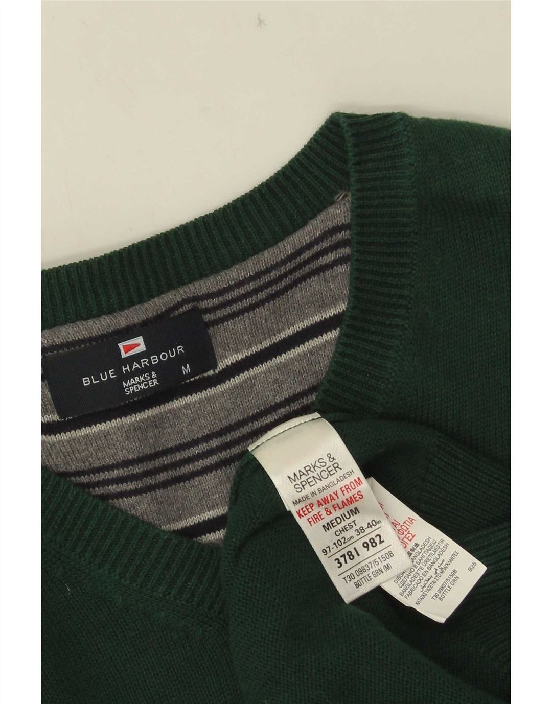 Ανδρικό πουλόβερ Marks & Spencer Blue Harbour με λαιμόκοψη με λαιμόκοψη με μεσαίο πράσινο βαμβάκι