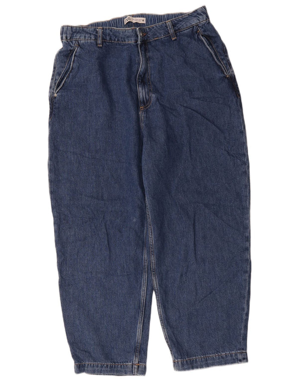 Zara γυναικείο φαρδύ ψηλόμεσο τζιν EU 42 Large W32 L24 Μπλε βαμβακερό