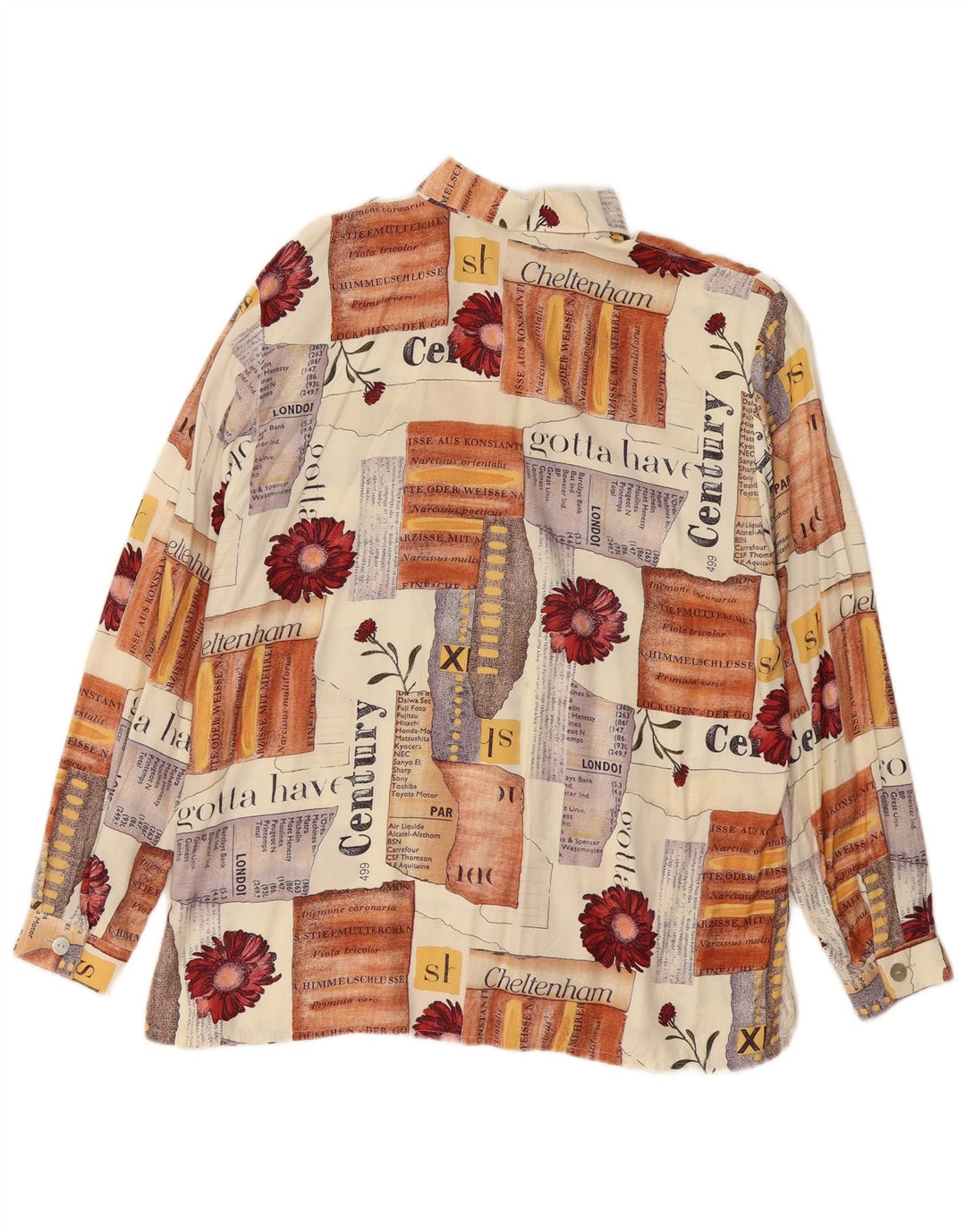 Vintage γυναικείο γραφικό πουκάμισο μπλούζα EU 40 Medium Beige Patchwork Viscose