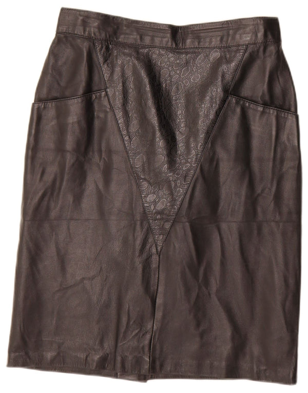 Vintage Γυναικεία Δερμάτινη Φούστα IT 44 Medium W28 Μαύρο γεωμετρικό δέρμα