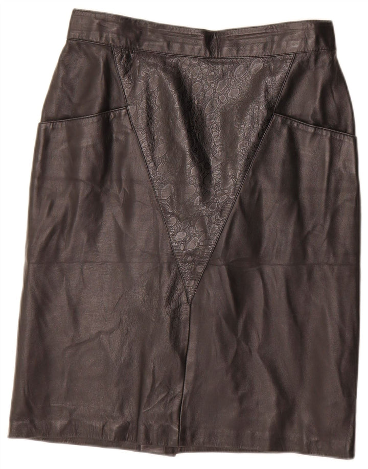 Vintage Γυναικεία Δερμάτινη Φούστα IT 44 Medium W28 Μαύρο γεωμετρικό δέρμα