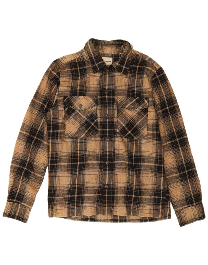 Ανδρικό φανελένιο πουκάμισο Jack & Jones, μεσαίο καφέ βαμβακερό