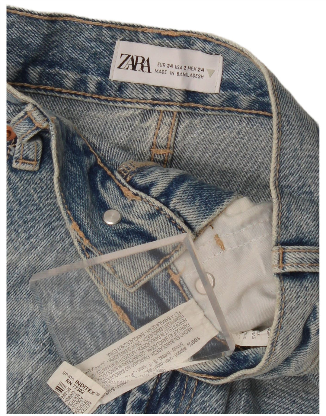 ZARA Γυναικείο ψηλόμεσο τζιν σορτς EU 34 2XS W24 Μπλε βαμβακερό