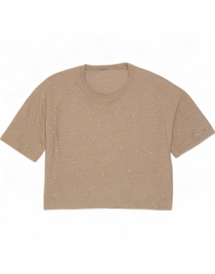 Zara Γυναικεία Μπλούζα Trafaluc Oversized Top UK 10 Small Beige Spotted