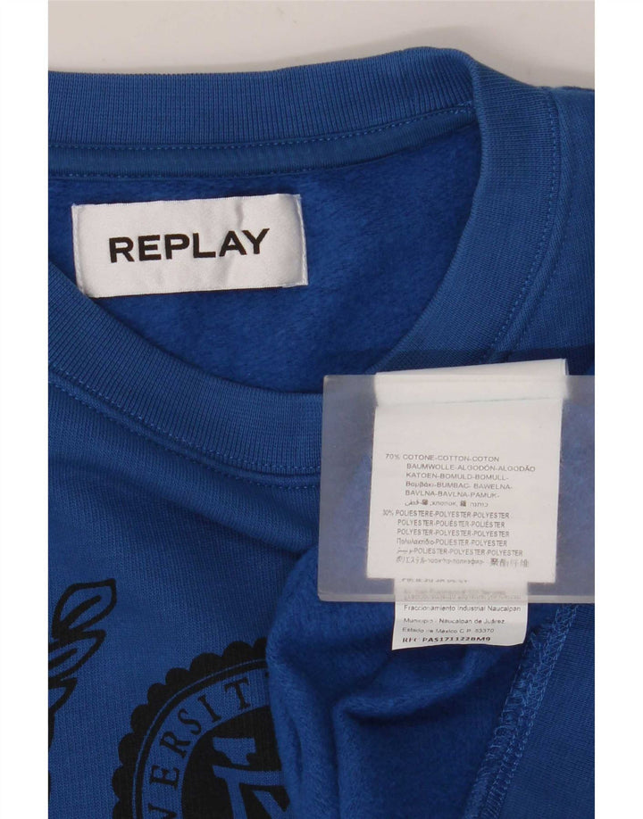 Replay Ανδρικό γραφικό φούτερ Jumper XL Μπλε βαμβακερό