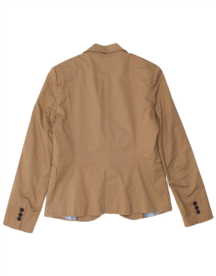 ZARA Γυναικείο σακάκι 1 κουμπιού blazer UK 14 μεγάλο καφέ βαμβακερό