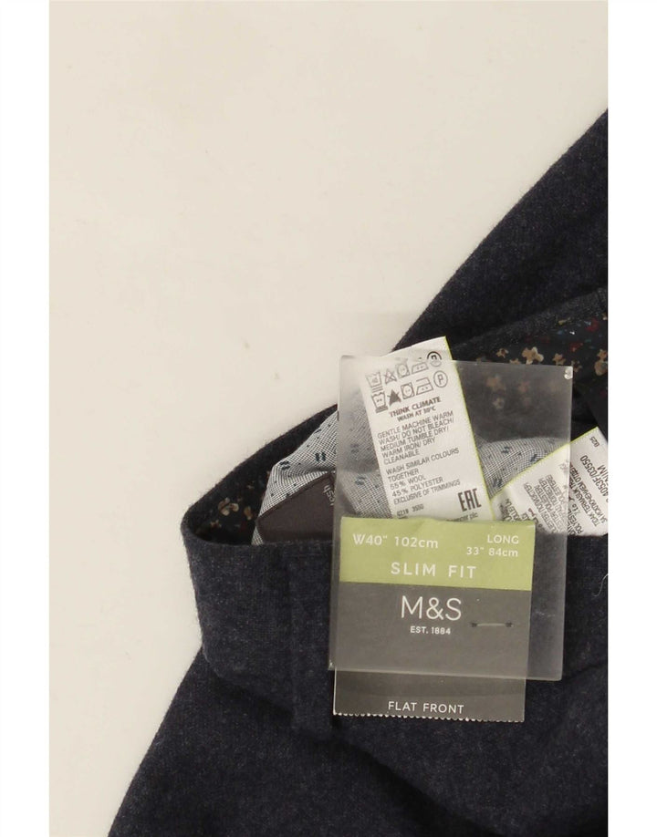 Ανδρικό παντελόνι Chino Marks & Spencer W40 L33 Navy Blue Wool