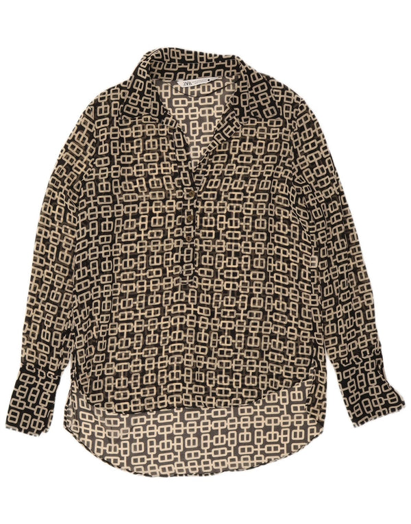 Zara Γυναικεία Μακρυμάνικη Μπλούζα Oversized Μπλούζα UK 6 XS Μαύρη γεωμετρική