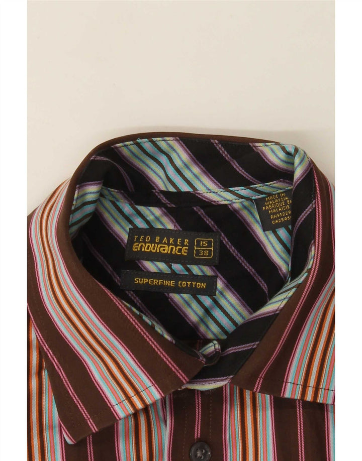 Ted Baker Ανδρικό επίσημο πουκάμισο νούμερο 38 15 Μεσαίο καφέ ριγέ βαμβακερό