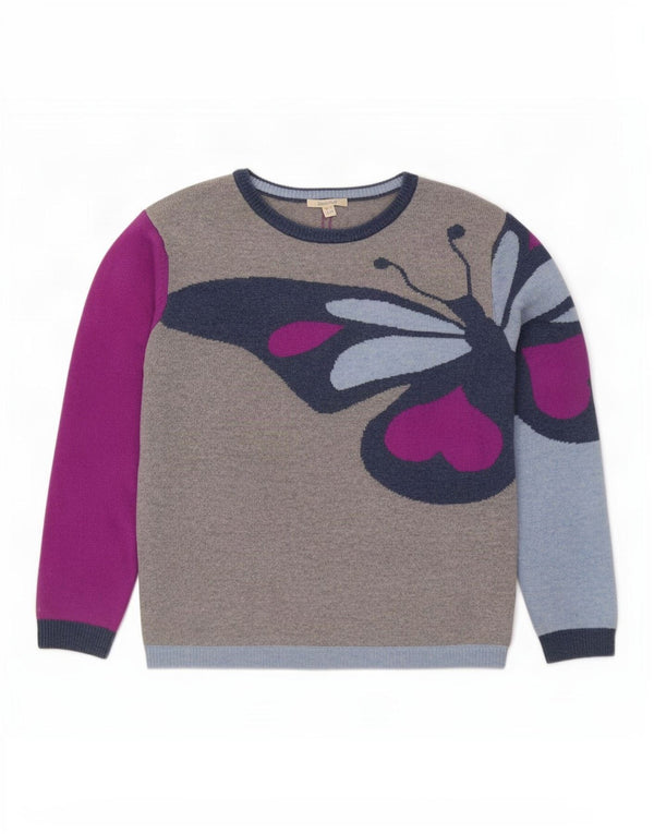 White Stuff Γυναικείο πουλόβερ με λαιμό σκάφος UK 14 Large Grey Butterfly