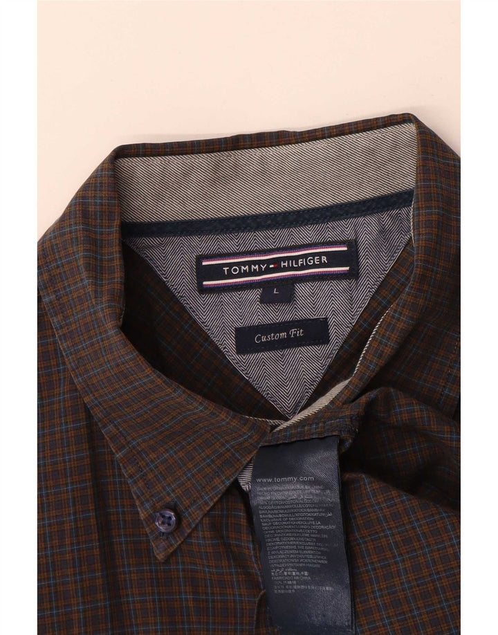 Ανδρικό πουκάμισο Tommy Hilfiger Custom Fit Μεγάλο καφέ βαμβακερό