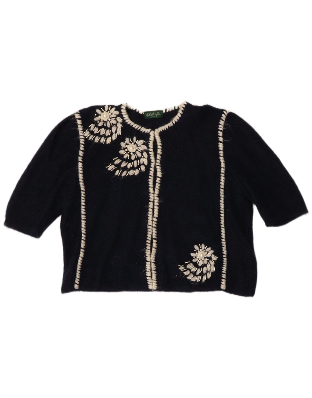 VINTAGE Γυναικείο μανίκι 1/2 Bolero Jumper UK 16 Large Navy Blue Floral