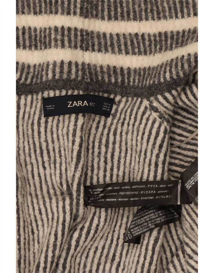 Zara Γυναικείο πουλόβερ 3/4 με μανίκια ζακέτα UK 14 μέτριο γκρι ριγέ