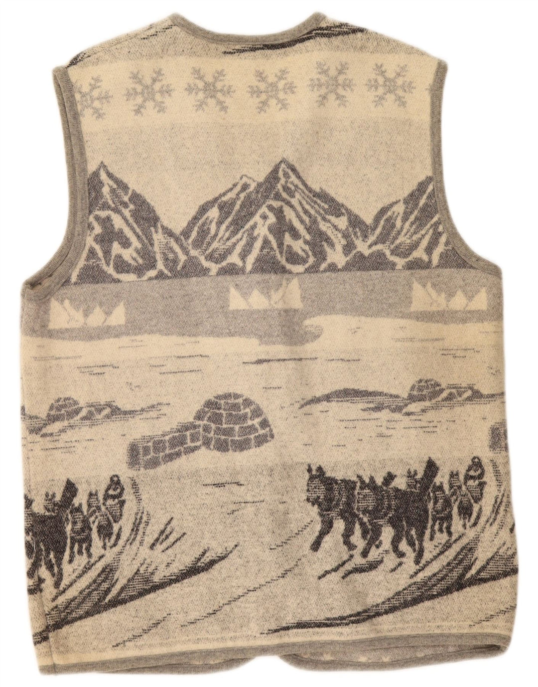 Ανδρικό vintage γραφικό αμάνικο πουλόβερ μεσαίου γκρι μαλλί