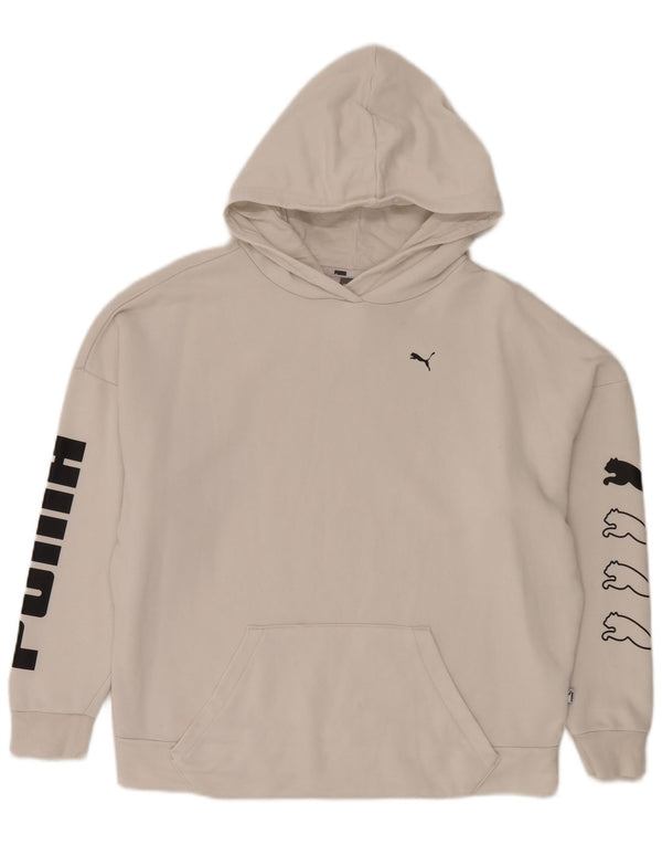 Puma Γυναικείο γραφικό Oversized Hoodie Jumper UK 14 Μεσαίο λευκό βαμβακερό