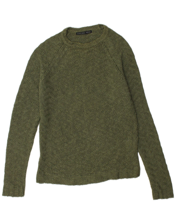 Ανδρικό πουλόβερ ZARA Crew Neck Jumper Μεγάλο Χακί Βαμβακερό