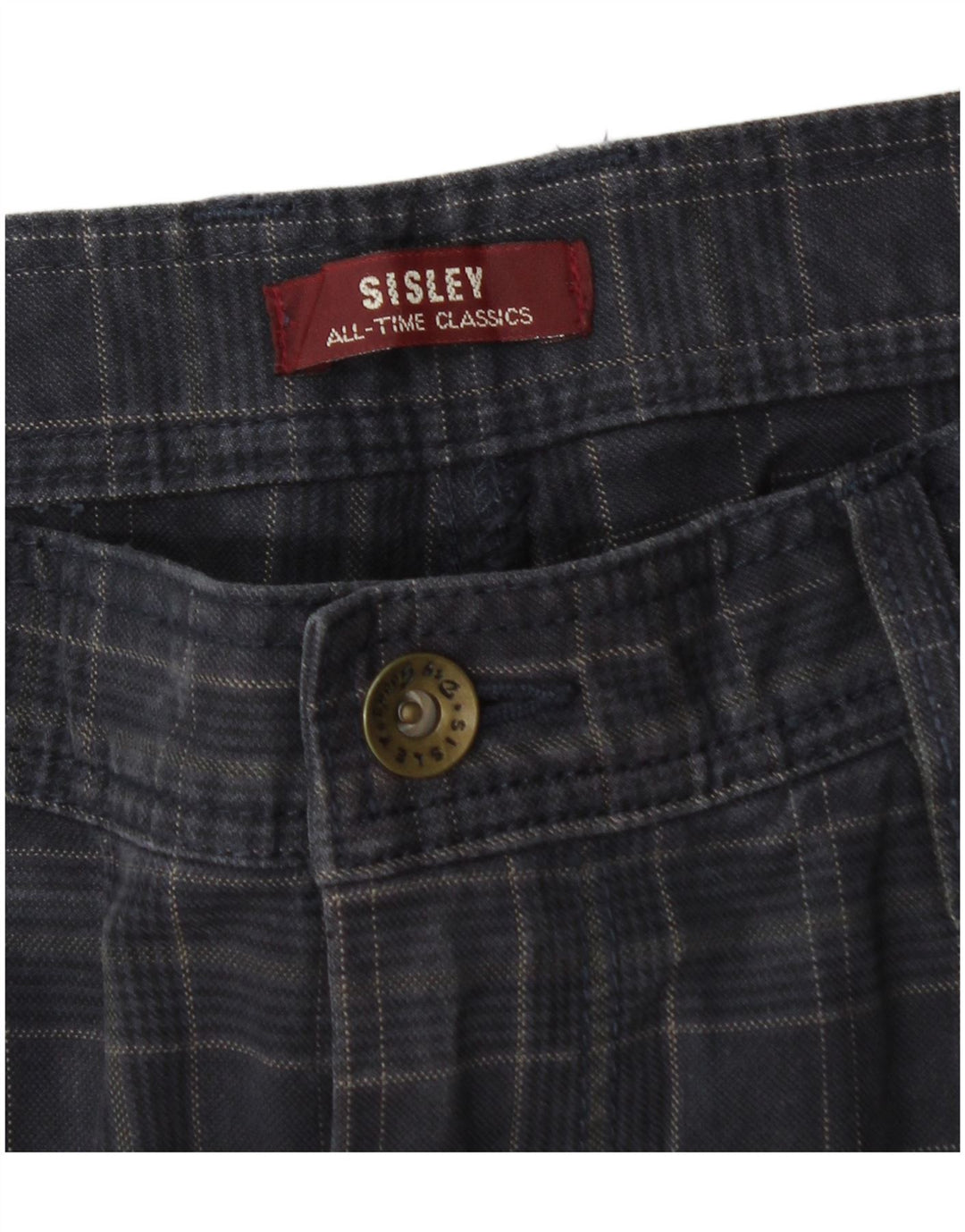 Ανδρικό παντελόνι Sisley Straight Cargo W34 L33 Navy Blue Check