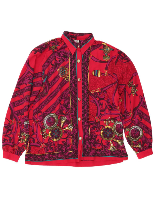 Vintage γυναικείο πουκάμισο μπλούζα UK 14 μεγάλο κόκκινο φλοράλ