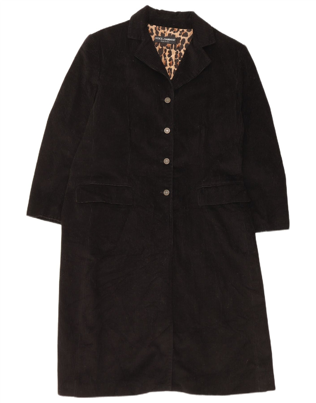 Dolce & Gabbana Γυναικείο Κοτλέ Παλτό IT 44 Medium Black Cotton Classic