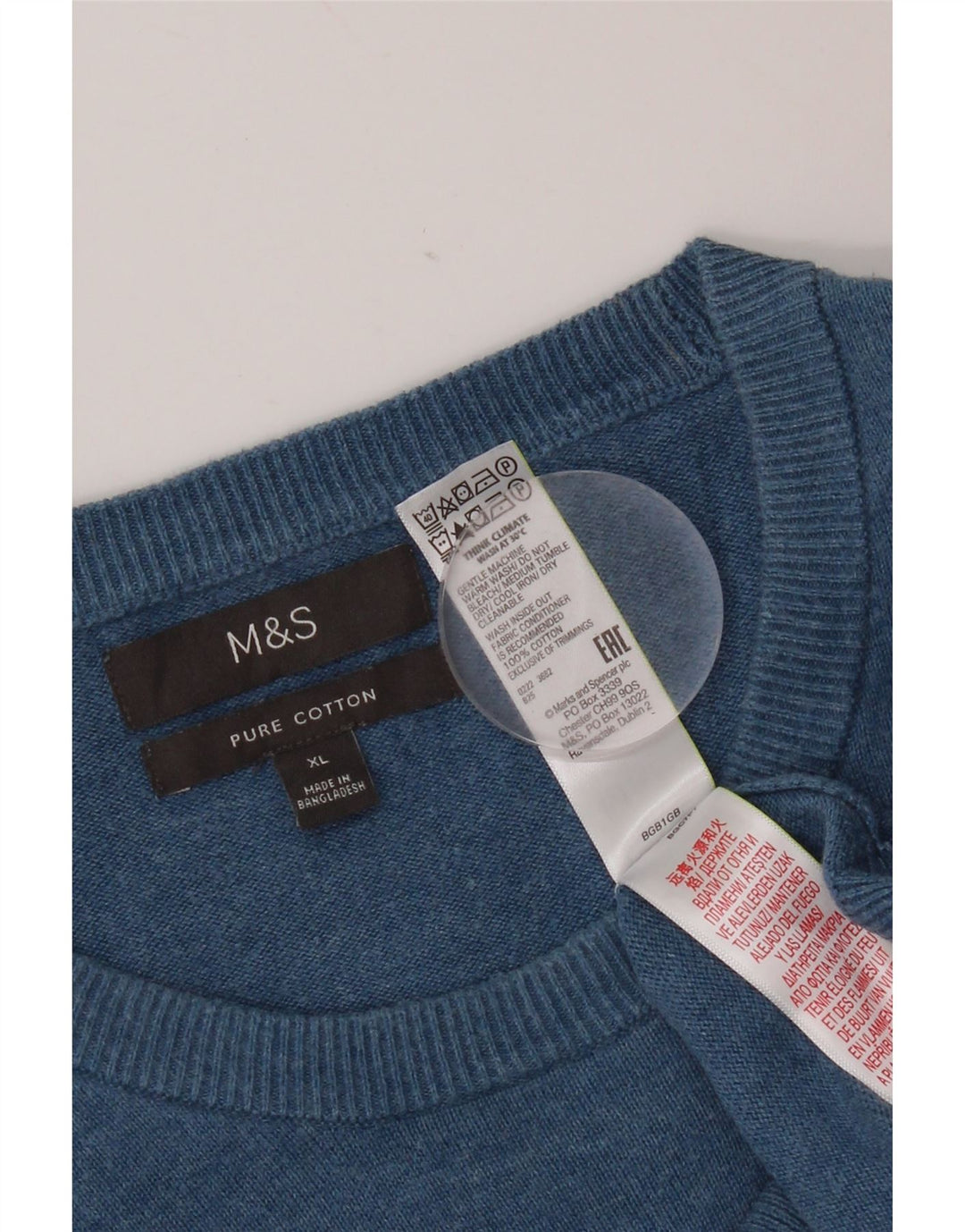 Marks & Spencer Ανδρικό πουλόβερ με λαιμόκοψη XL Μπλε βαμβακερό